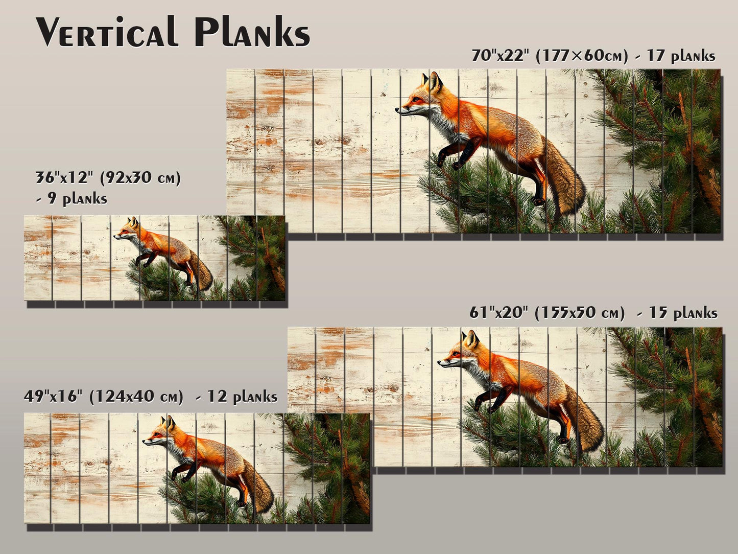 Fox Wall Art – Rustic Wood Wall Art Featuring Fox on Pine Tree Print