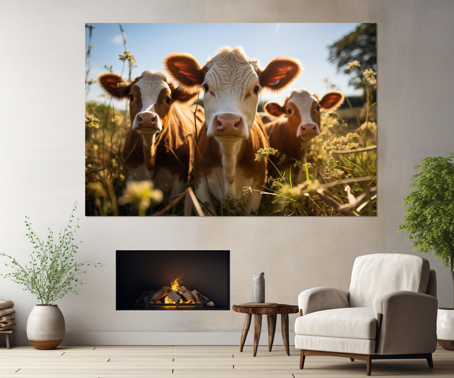 Highland Cows Canvas - Cute Calf Canvas Print | Ready to Hang Rustic Cow Painting