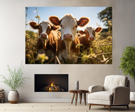 Highland Cows Canvas - Cute Calf Canvas Print | Ready to Hang Rustic Cow Painting