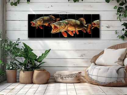 Pike Fish Wall Art | Rustic Fishing Decor – Predator Fish Artwork on Natural Wood Print