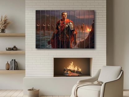 Julius Caesar Wood Print – Roman Wall Art | Crossing Rubicon Painting on Wood