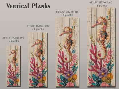 Rustic Nautical Wall Art – Seahorse Wood Print on Natural Wood Plank – Coastal Decor