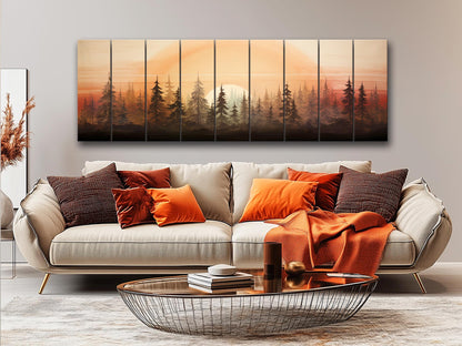 Retro Forest Print on Natural Wood – Vintage Nature Wall Art
