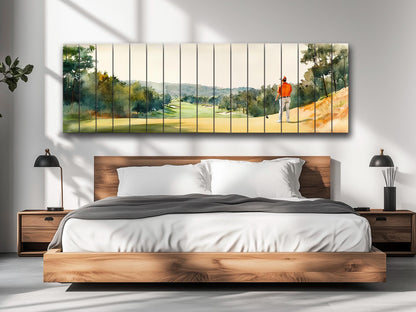 Golf Player Wall Art – Abstract Sports Painting on Natural Wood Print