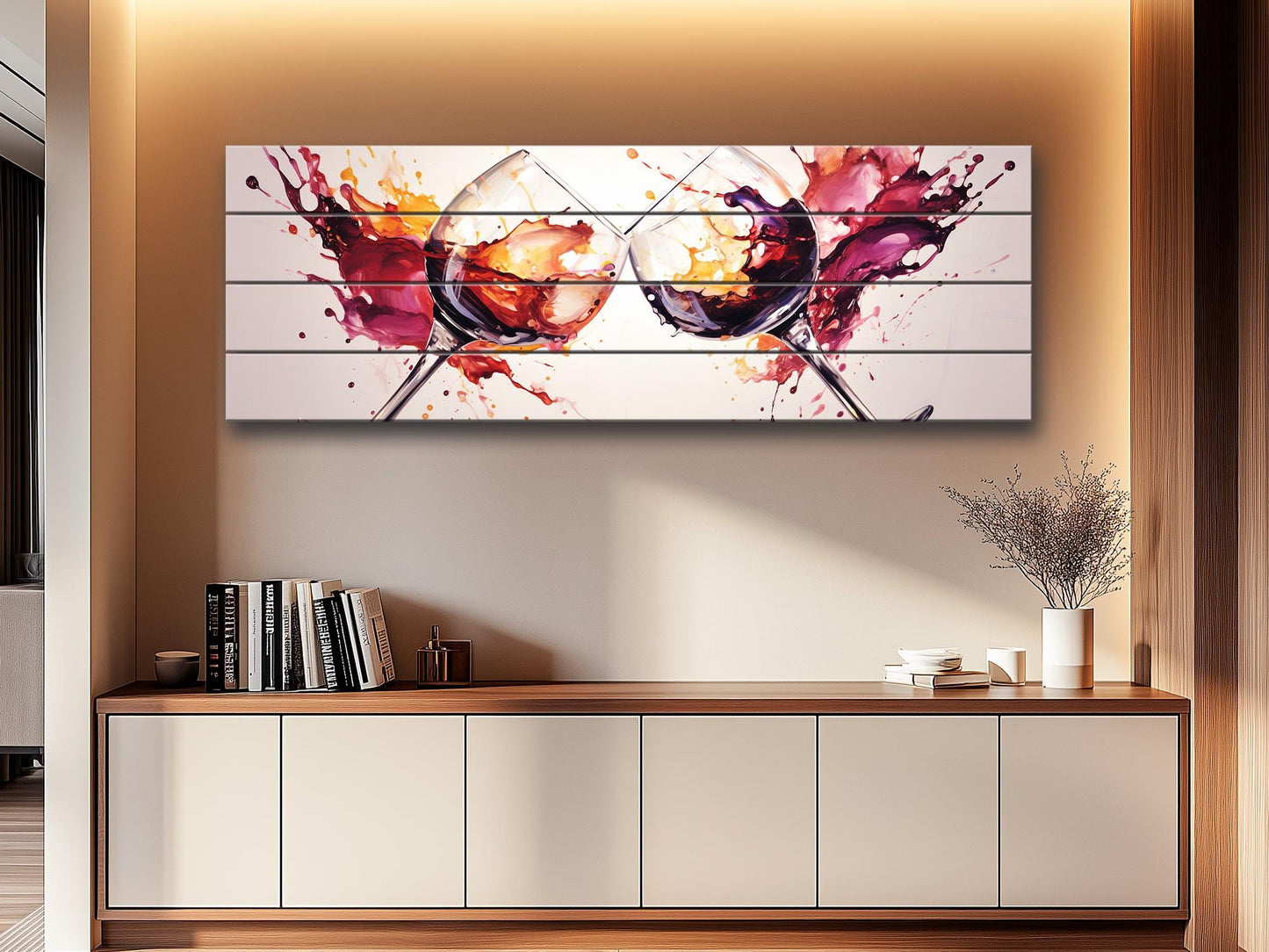 Wood Wall Art – Rustic Wine Glass Wall Decor Printed on Wood Planks, Ready to Hang