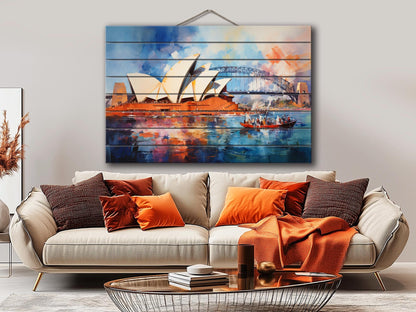 Sydney Opera House Wall Art – Rustic Wood Wall Decor with Unique Grain Print