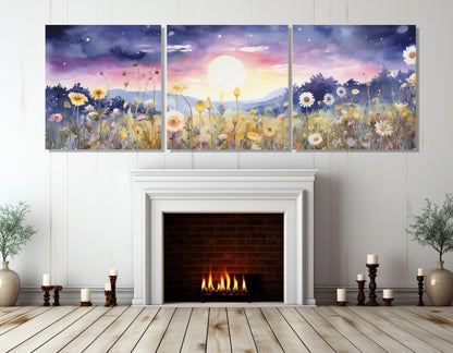 Wildflowers Field Canvas Print – Full Moon Floral Wall Decor | Framed Gallery Wrapped