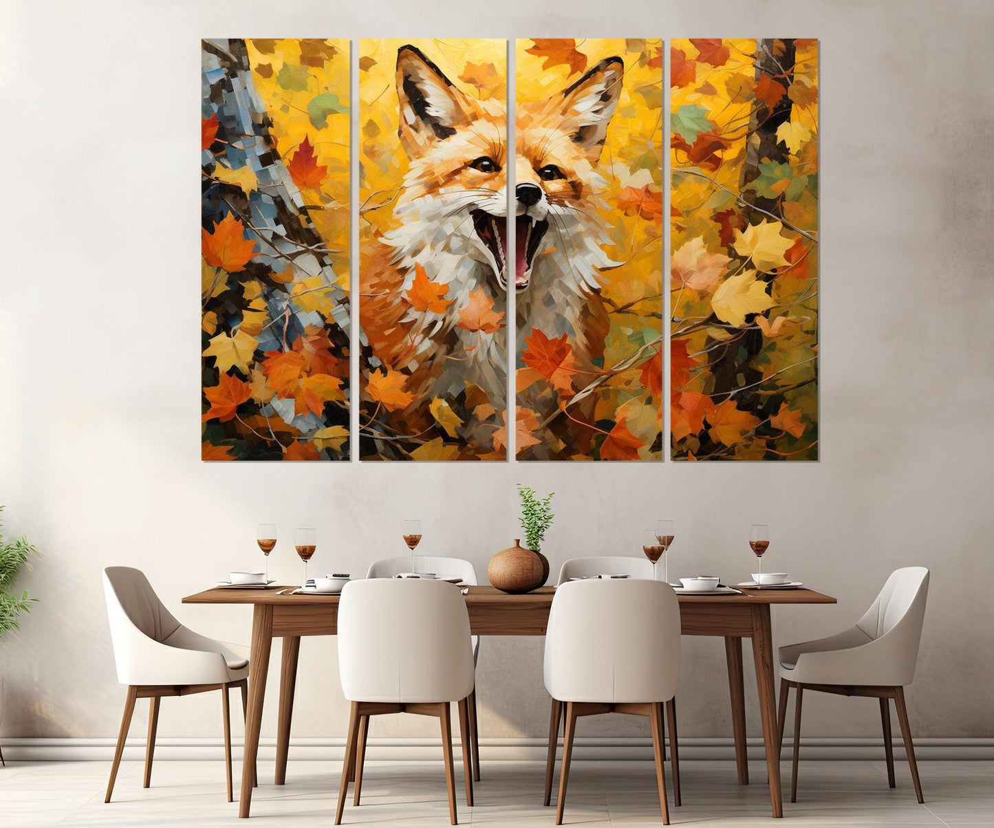 Fox Wall Art – Sly Fox Painting on Gallery Wrapped Canvas | Autumn Forest Decor