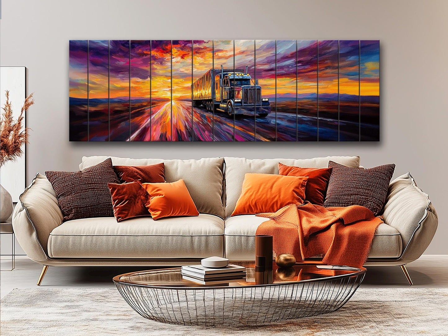 Truck on Highway Print On Natural Wood - Logistics Wall Art