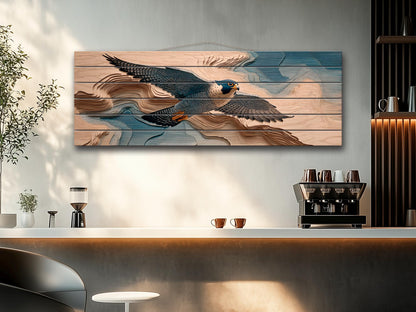 Peregrine Falcon Wood Print – Rustic Bird Painting | Nature Wall Decor