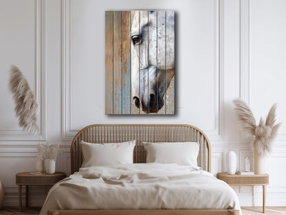 Rustic Horse Wall Art – Natural Wood Horse Print | Cozy Farmhouse Decor