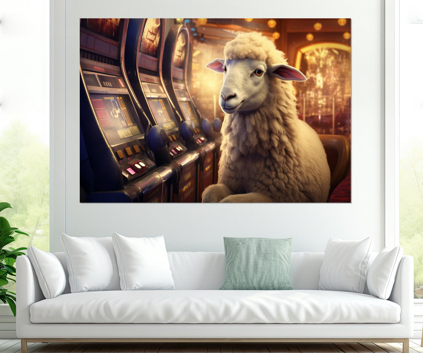 Sheep Canvas Print - Funny Casino Wall Art | Framed Cotton Canvas Decor