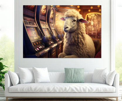 Sheep Canvas Print - Funny Casino Wall Art | Framed Cotton Canvas Decor