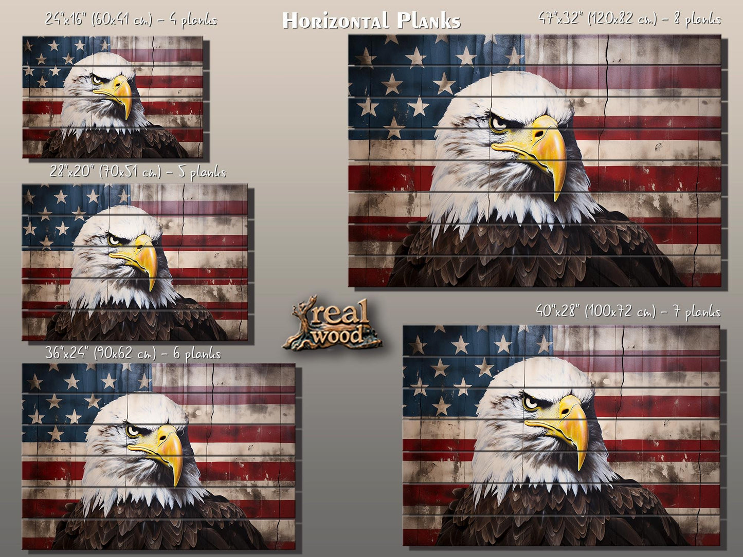 Rustic Patriotic Wall Art – Bald Eagle Wall Decor on Natural Wood Plank