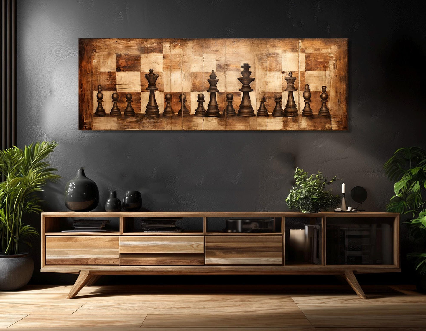 Chess Wall Art – Rustic Abstract Chess Canvas Print | Framed & Ready to Hang
