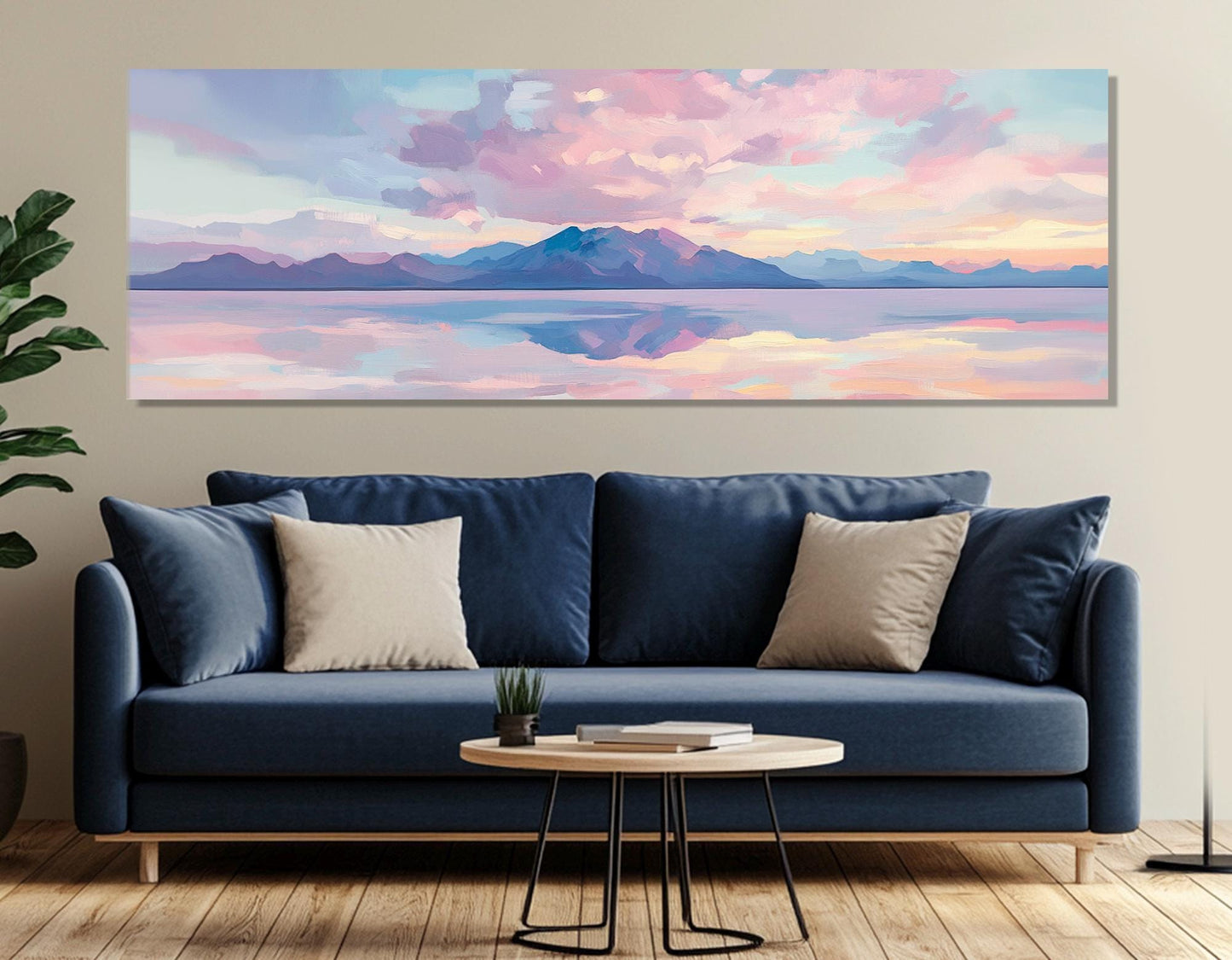 Pink Clouds Canvas Print – Ocean Painting Art With Island Seascape Wall Art