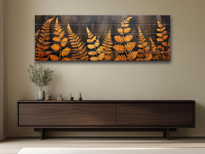 Golden Ferns Rustic Art Printed on Natural Wood – Botanical Wall Decor