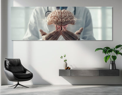 Human Brain Canvas Print – Framed Gallery Wrapped Art for Psychologist Office Decor