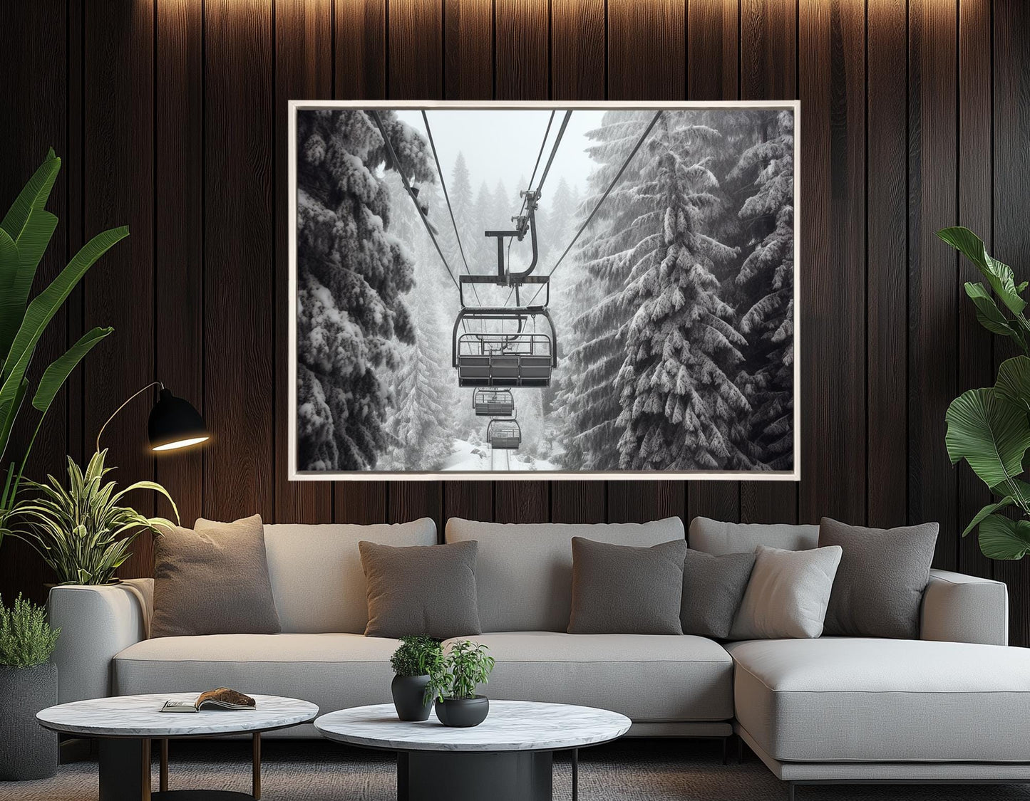 Winter Wall Decor - Ski Wall Art Cable Car Canvas Print, Framed Ready to Hang