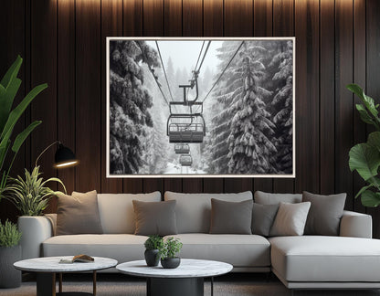 Winter Wall Decor - Ski Wall Art Cable Car Canvas Print, Framed Ready to Hang