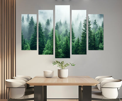 Foggy Forest Canvas Art – Pine Forest Wall Art | Framed Gallery Wrapped Canvas Print