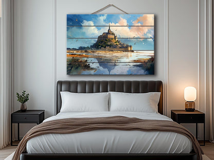 Mont-Saint-Michel Wood Art | Unique Wood Grain, French Wall Decor, Ready to Hang
