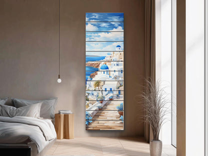 Santorini Wood Art – Abstract Greek Wall Decor Printed on Natural Wood Panel