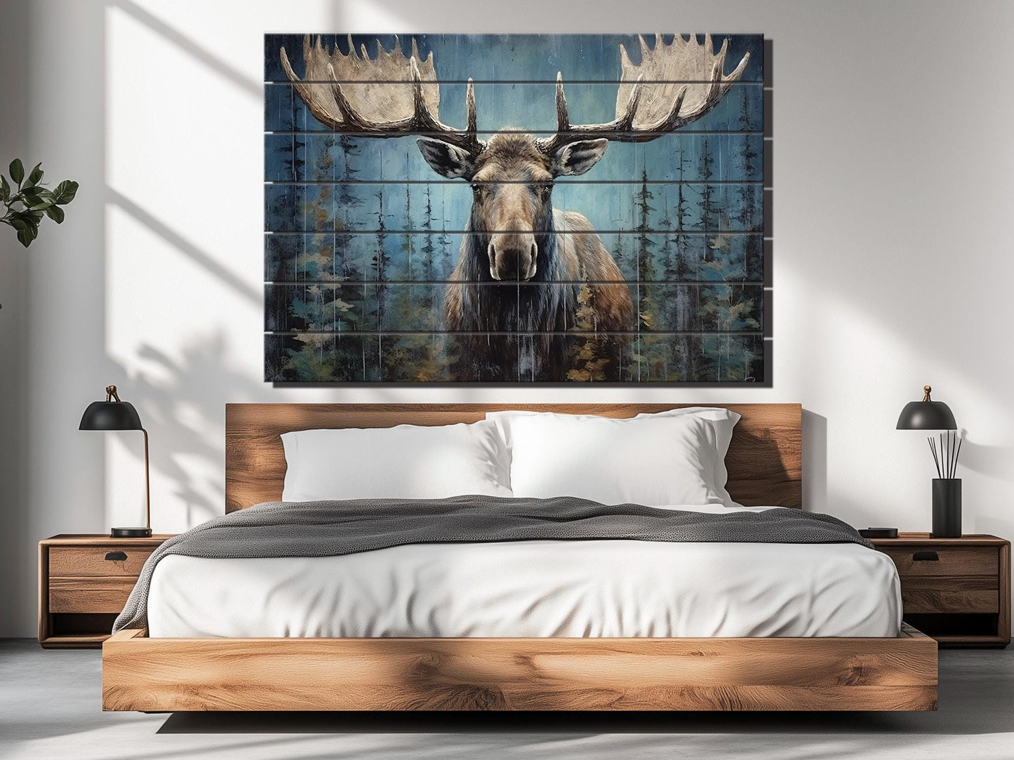 Rustic Moose Wall Art – Natural Wood Wall Decor With Wood Grain Texture