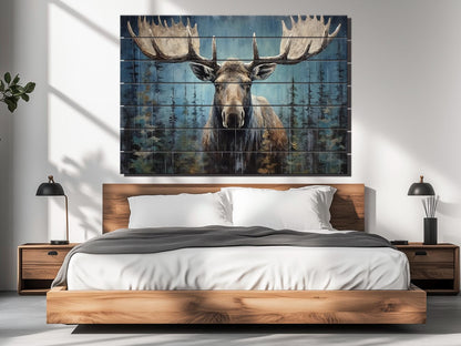 Rustic Moose Wall Art – Natural Wood Wall Decor With Wood Grain Texture