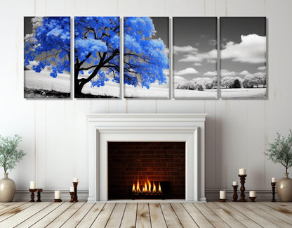 Blue Blossom Tree Canvas - Minimalist Wall Decor | Framed Canvas Print, Ready to Hang