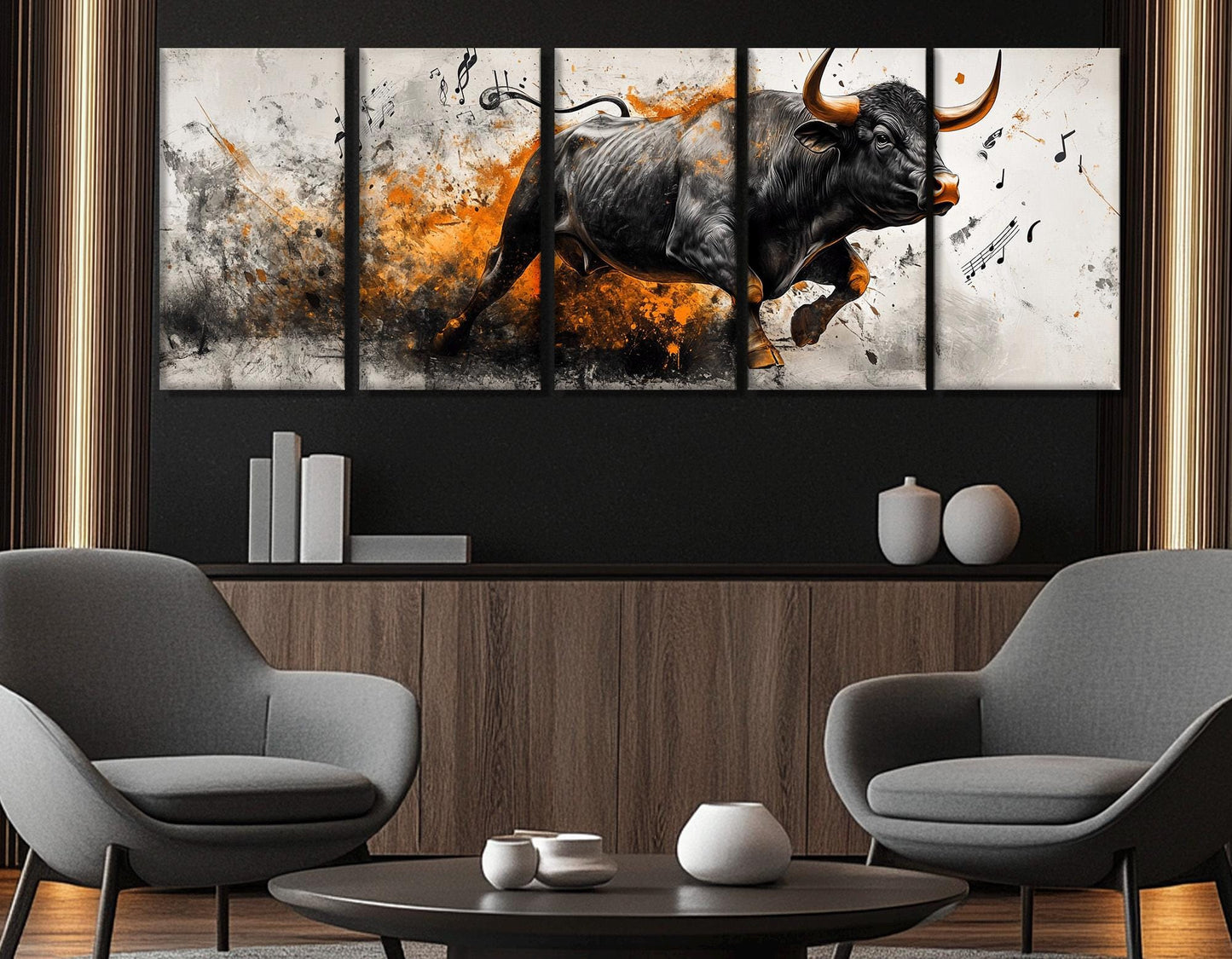 Charging Bull Canvas Print - Abstract Bull Artwork | Framed Canvas Wall Art, Ready to Hang