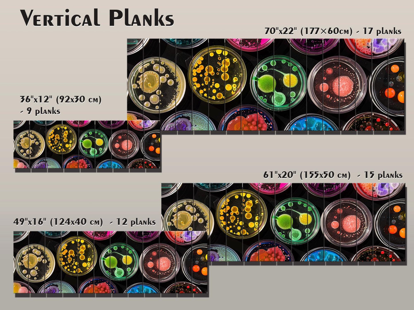 Petri Dish Wall Art – Colorful Abstract Science Print on Natural Wood Decor