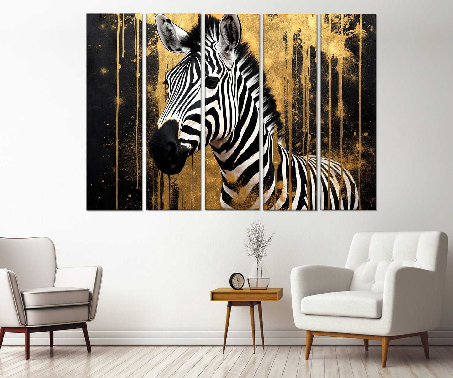 Zebra Canvas Print – Black and Gold Abstract Zebra Art, Ready to Hang Wall Decor