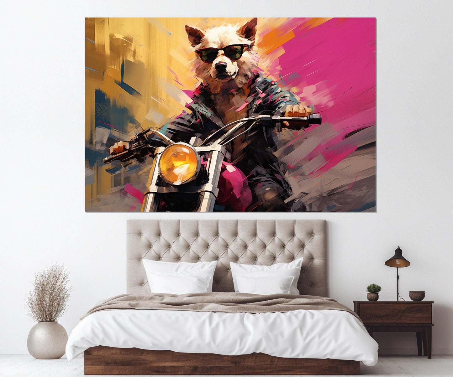 Dog Motorcycle Canvas - Framed Cotton Print | Biker Wall Art & Gift Idea
