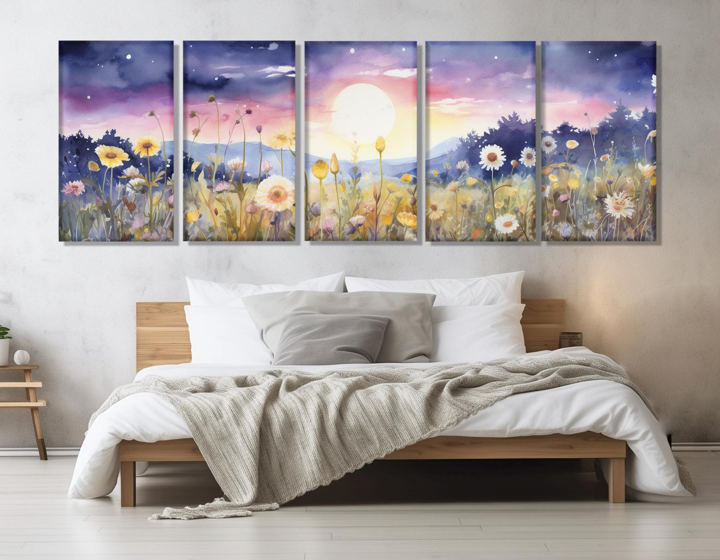 Wildflowers Field Canvas Print – Full Moon Floral Wall Decor | Framed Gallery Wrapped