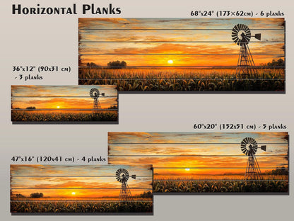 Rustic Wood Print | Abstract Sunset Cornfield Wall Art - Farmhouse Decor
