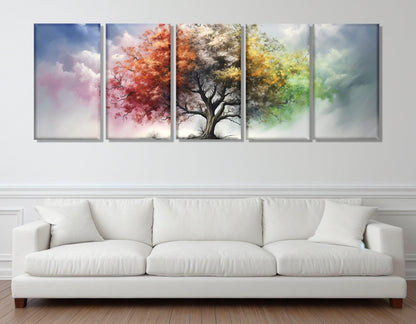 Four Season Tree Canvas - Colorful Cotton Print | Framed Gallery Wrapped Wall Art