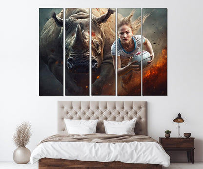 Woman Rugby Wall Art - Abstract Rugby Girl Canvas Print | Framed & Ready to Hang