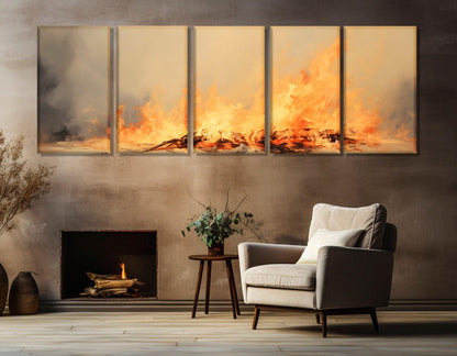 Burning Fire Canvas Print – Large Abstract Fire Painting | Ready to Hang Framed Art
