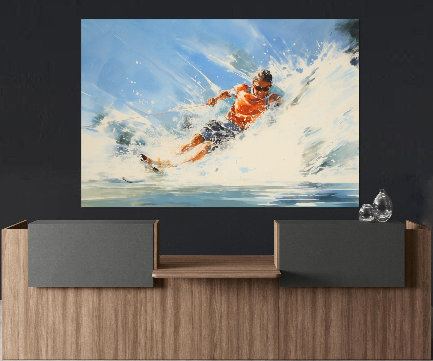 Water Skiing Canvas Print - Abstract Water Skier Wall Art | Framed & Ready to Hang