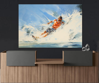 Water Skiing Canvas Print - Abstract Water Skier Wall Art | Framed & Ready to Hang