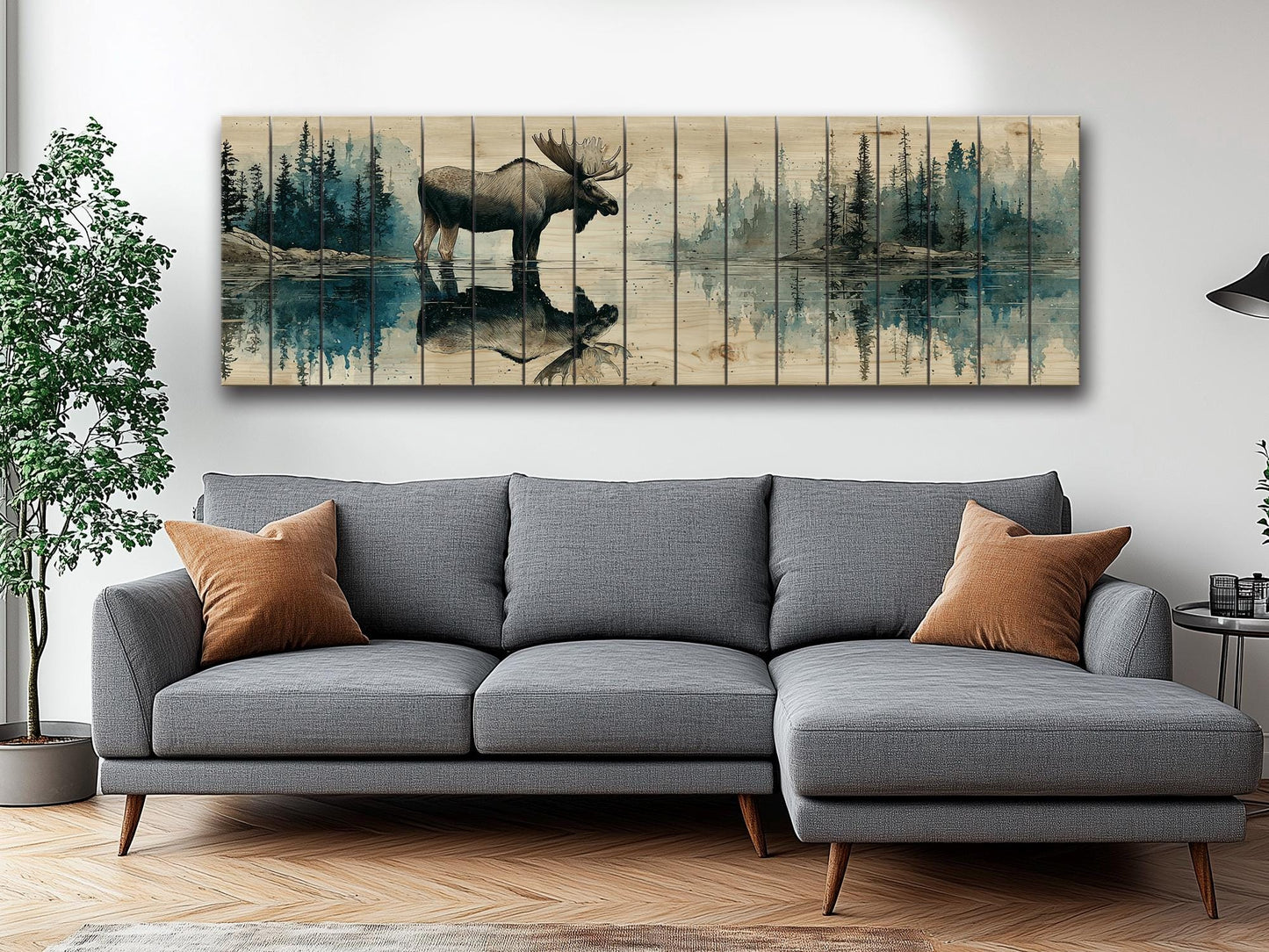 Moose Wood Print - Rustic Hunting Art | Vintage Forest Print on Wood Planks