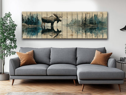 Moose Wood Print - Rustic Hunting Art | Vintage Forest Print on Wood Planks