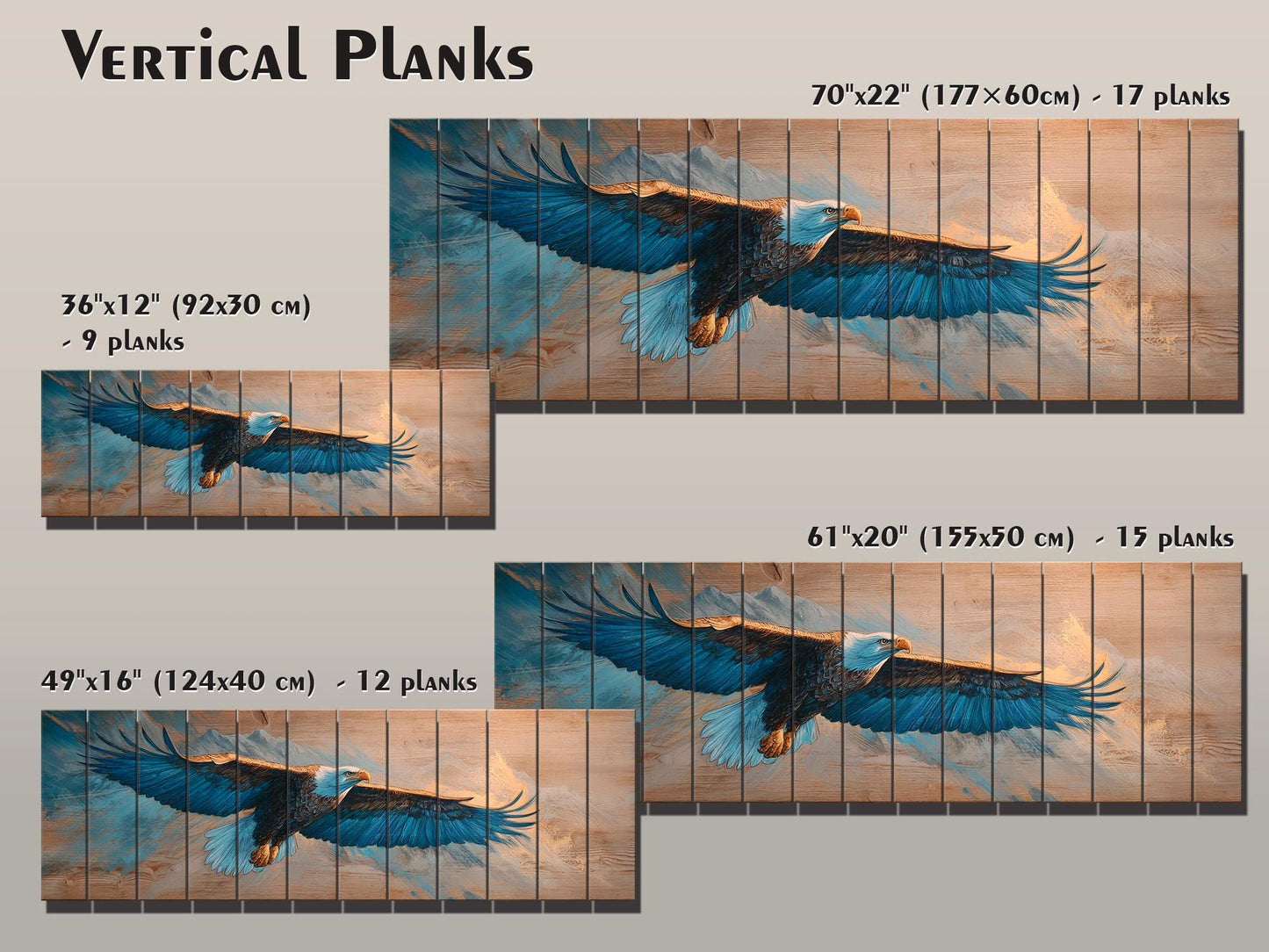 Majestic Eagle Soaring Over Mountain Peaks Print on Natural Wood, Eagle Painting, Birds Wall Art, Rustic Eagle Wood Wall Art, Eagle Print