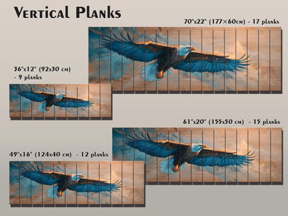 Majestic Eagle Soaring Over Mountain Peaks Print on Natural Wood, Eagle Painting, Birds Wall Art, Rustic Eagle Wood Wall Art, Eagle Print