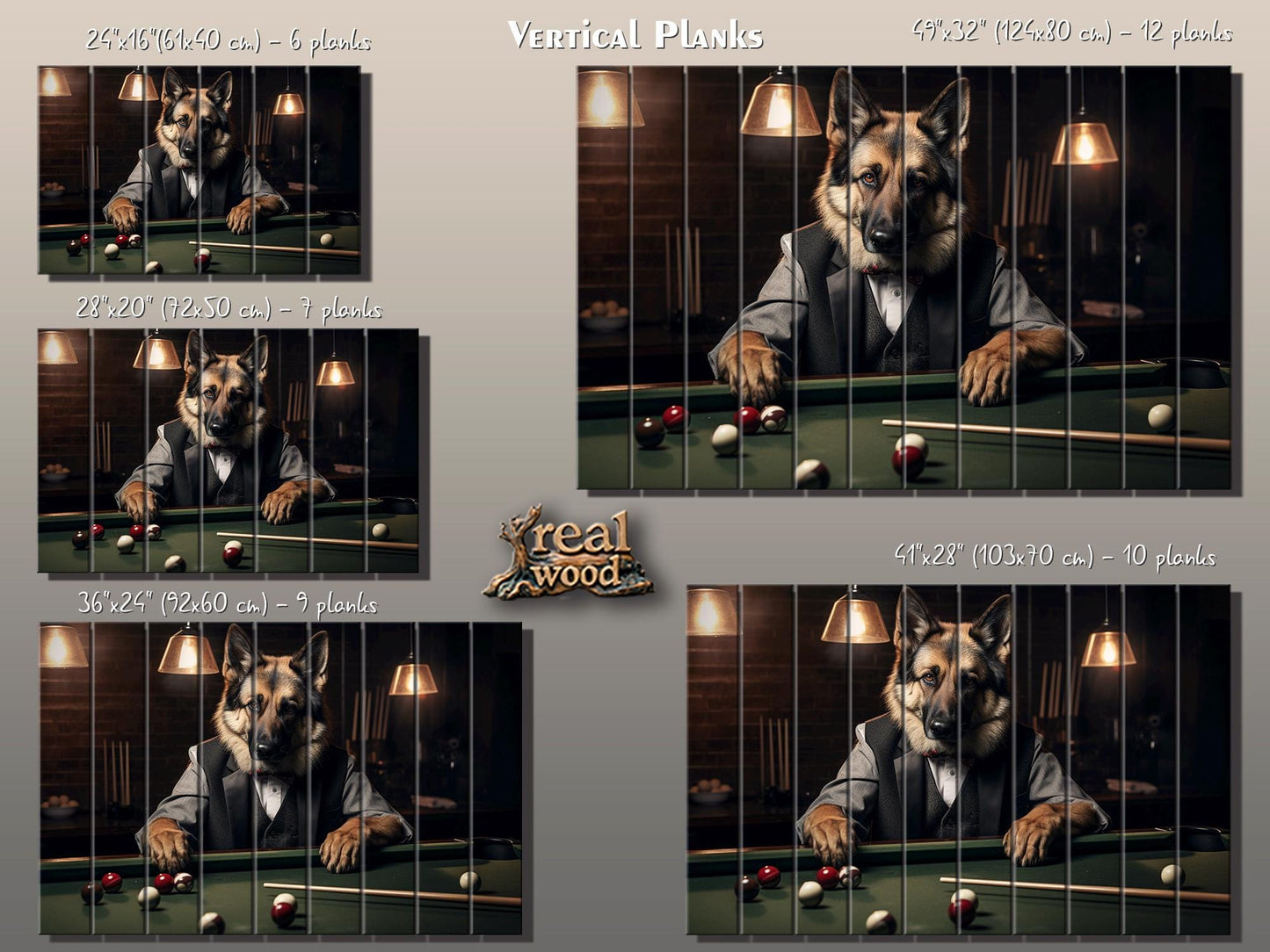 Billiards Wall Art - Rustic Wood Decor Shepherd Playing Billiards Print | Man Cave Gift