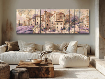 Provence Wood Wall Art – Rustic Coastal Painting on Beige Lavender Wood Planks