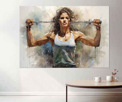 Fitness Canvas Print – Abstract Woman Weightlifting Art | Framed Workout Wall Art