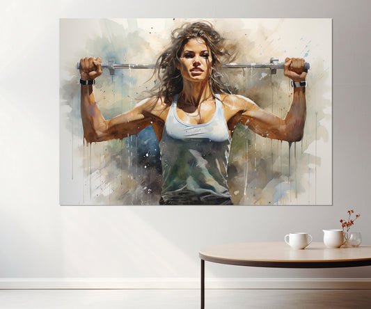 Fitness Canvas Print – Abstract Woman Weightlifting Art | Framed Workout Wall Art
