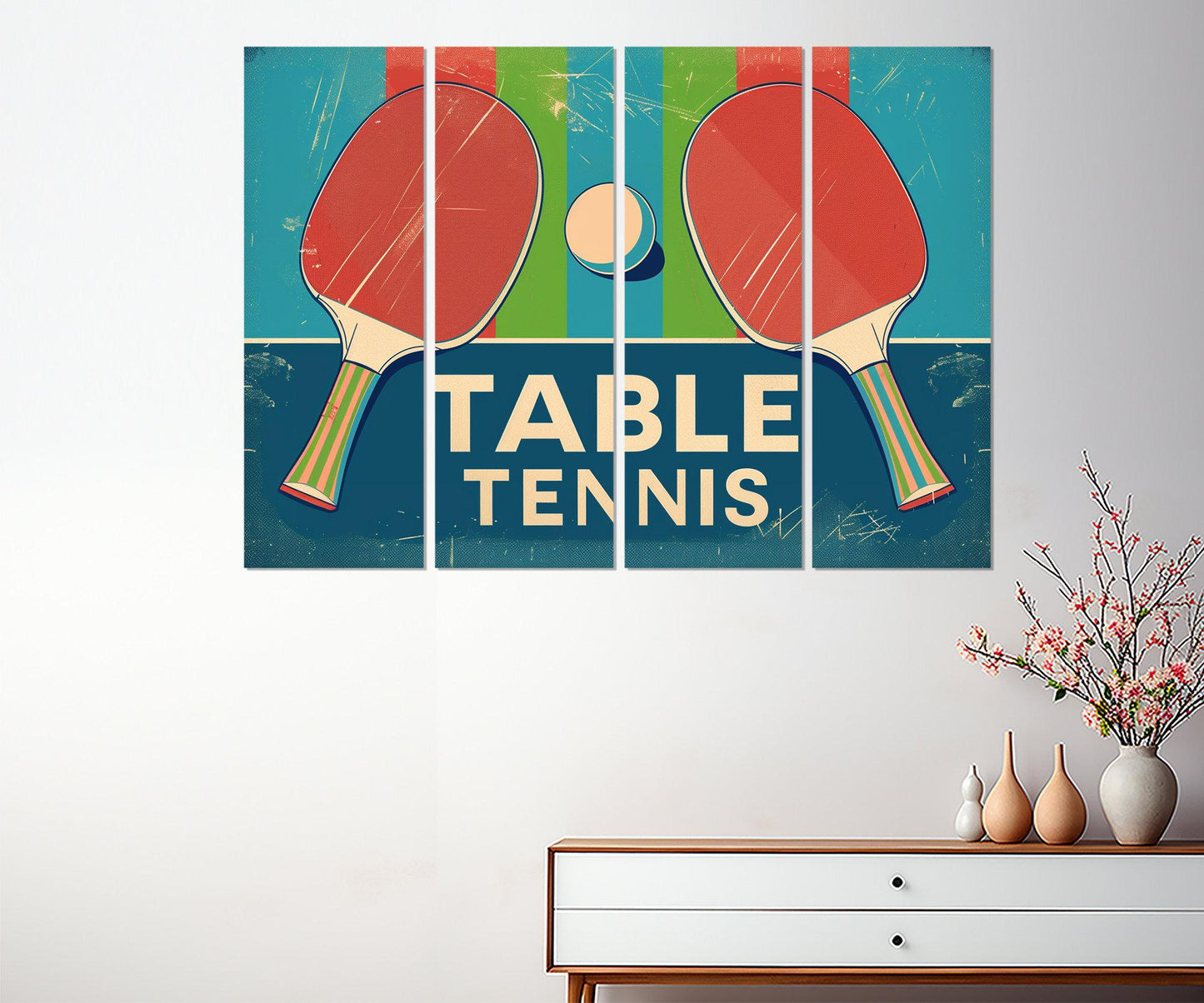 Vintage Table Tennis Art - Framed Ping Pong Painting | Player & Coach Gift Canvas Print